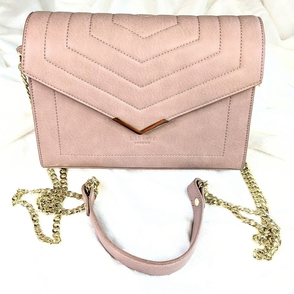 Elegant LaBante London Kensington Quilted Crossbody Bag in Blush Pink NWT